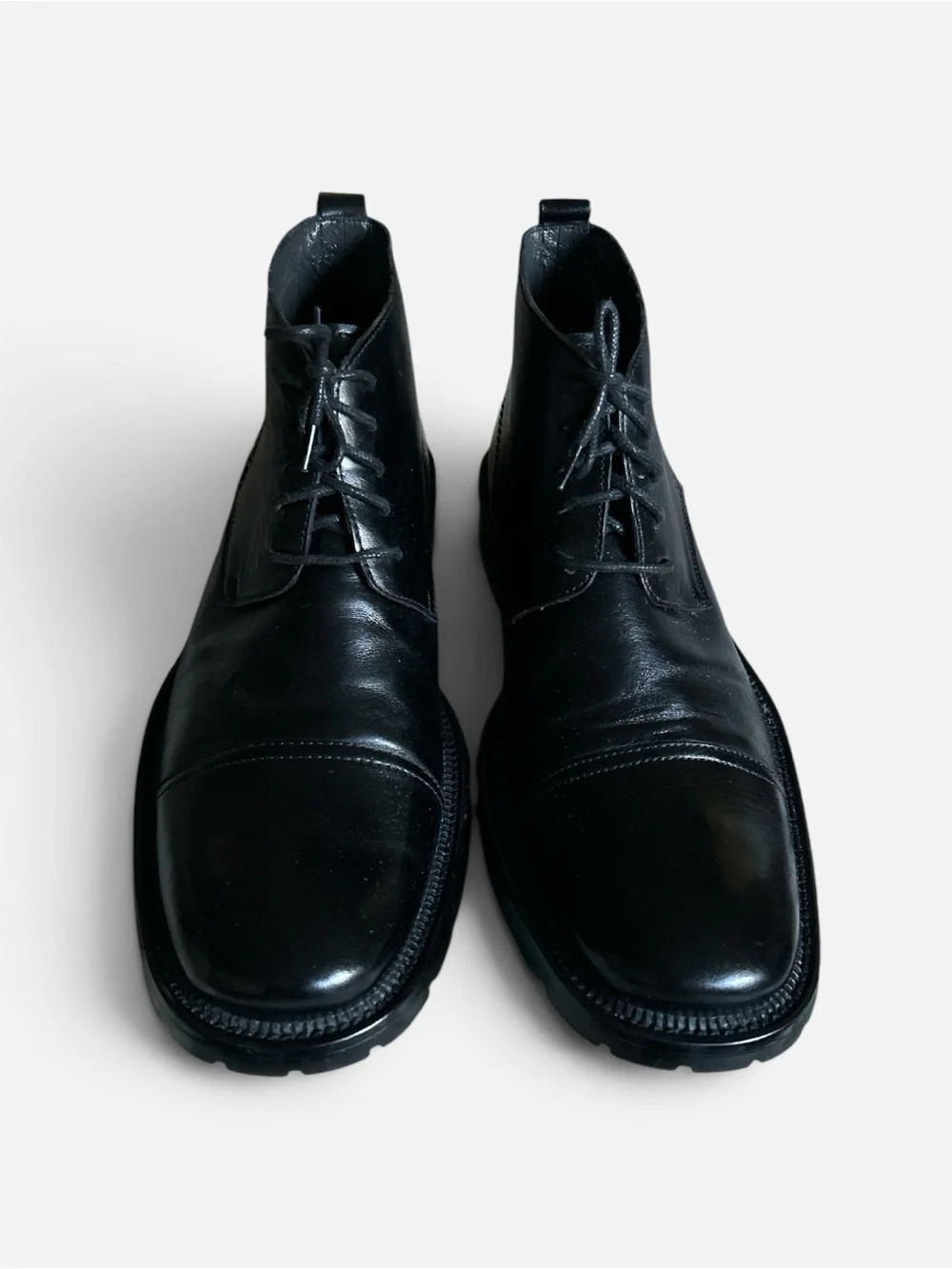 Tonino Lamborghini Black Leather Cap Toe Men’s Ankle Boots Size 15 Quiet Luxury